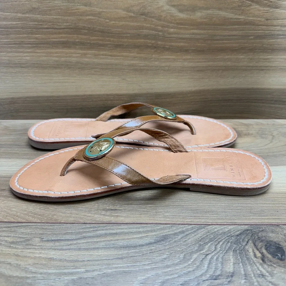 Wimberly Flip Flop Sandals Womens 8 Tan Leather Star Fish Medallion USA Made